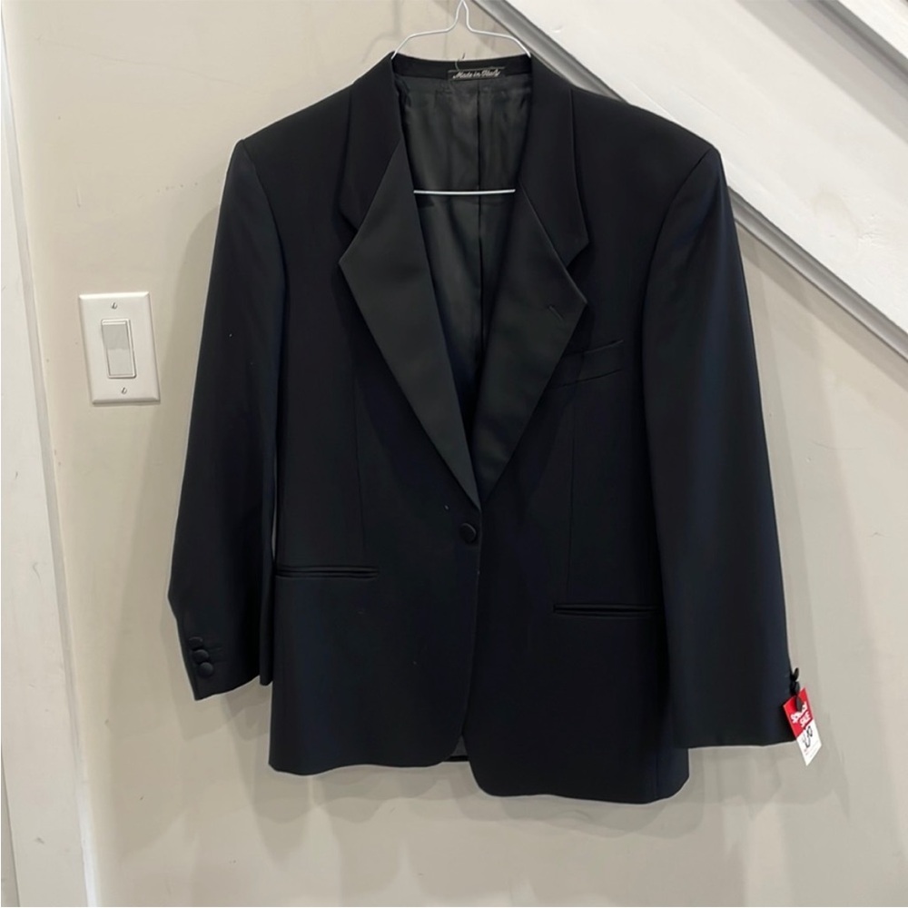 Black Tuxedo with Notched Lapel and Structured Shoulders